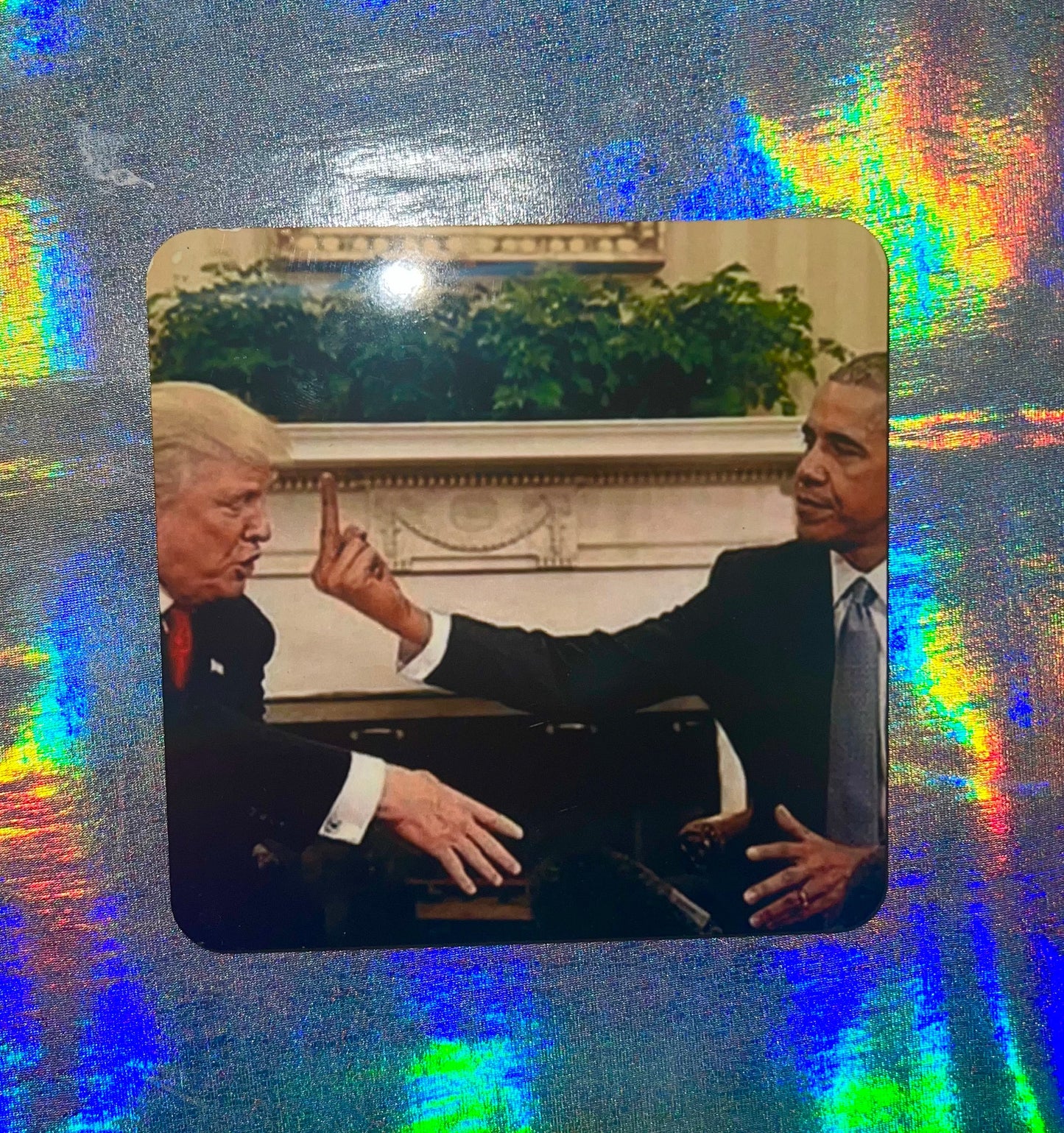 Obama Flipping Off Trump Funny Coaster