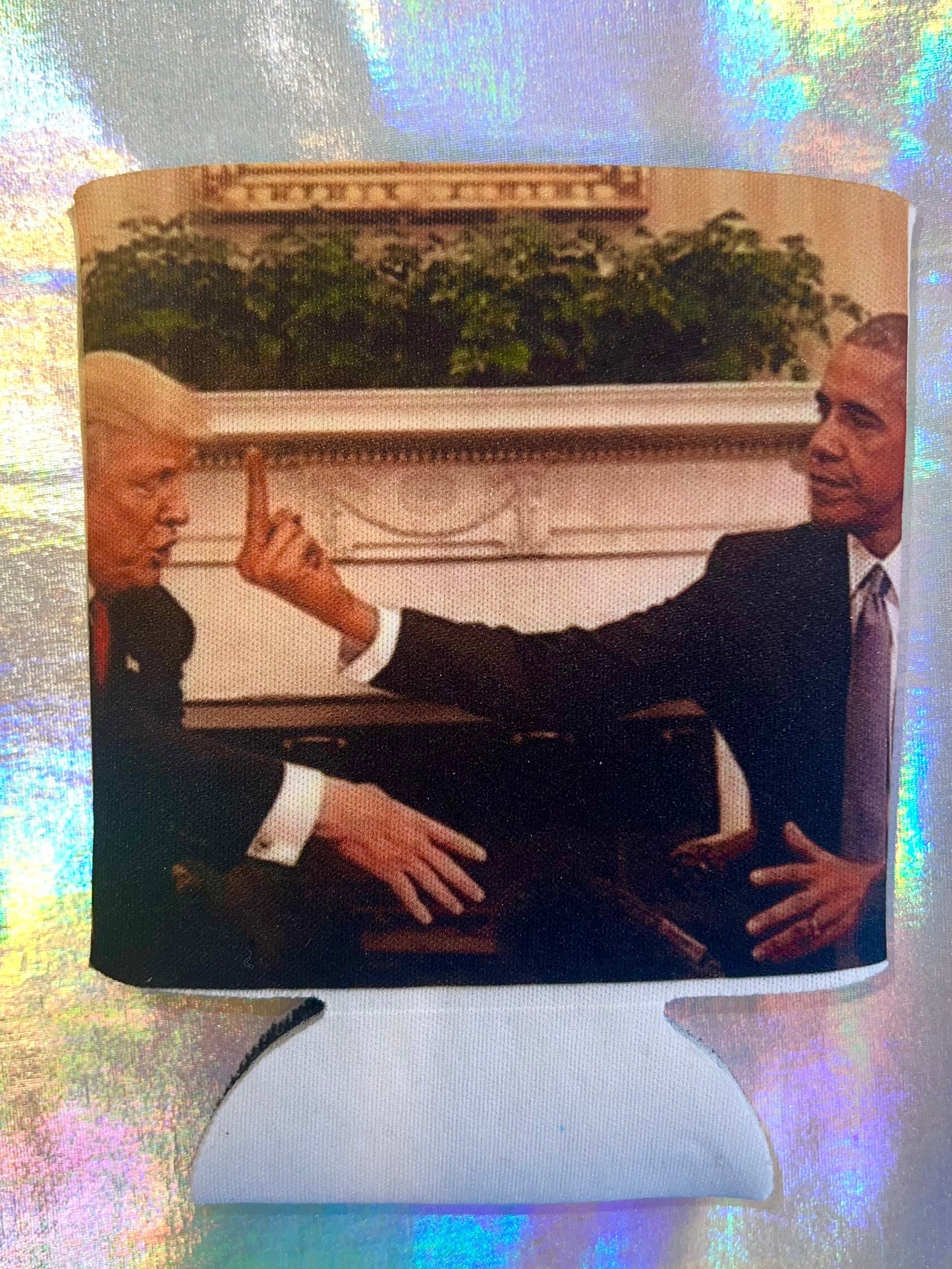 Obama Flipping Off Trump Funny Can Cooler