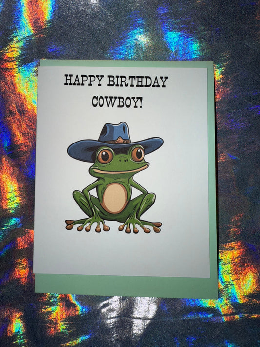Happy Birthday Frog Cowboy Birthday Card